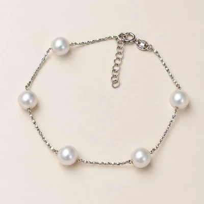 Pulsera de Plata 9.25 Rodinada con Perlas del Río Natural