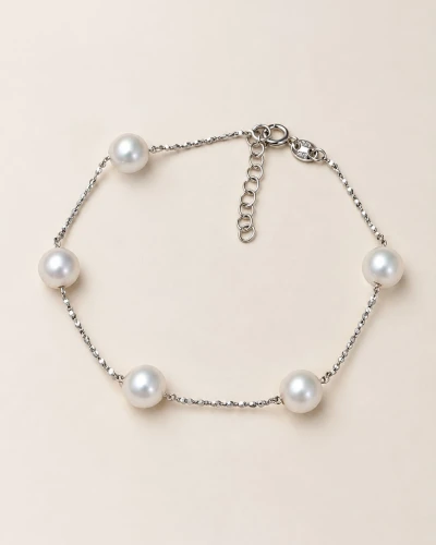 Pulsera de Plata 9.25 Rodinada con Perlas del Río Natural