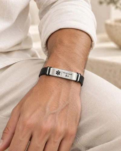 Pulsera de Plata 9.50 Hombre Cuero Liso Tipo de Sangre