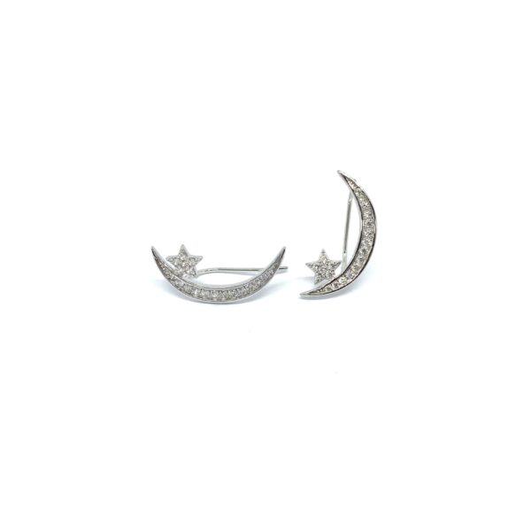 SoleJoyas Arete de Plata Media Luna con Estrella y cristales