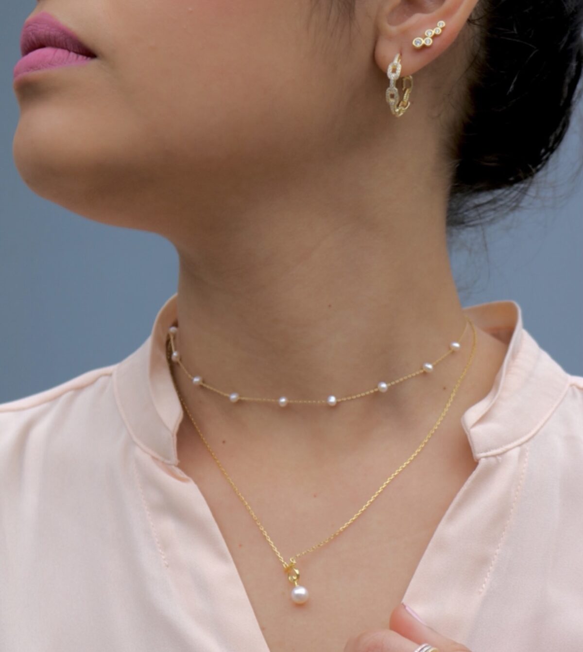 IMG_1697 SoleJoyas Collar de Plata enchapado en Oro 18k Perla y Estrellas - Imagen 2