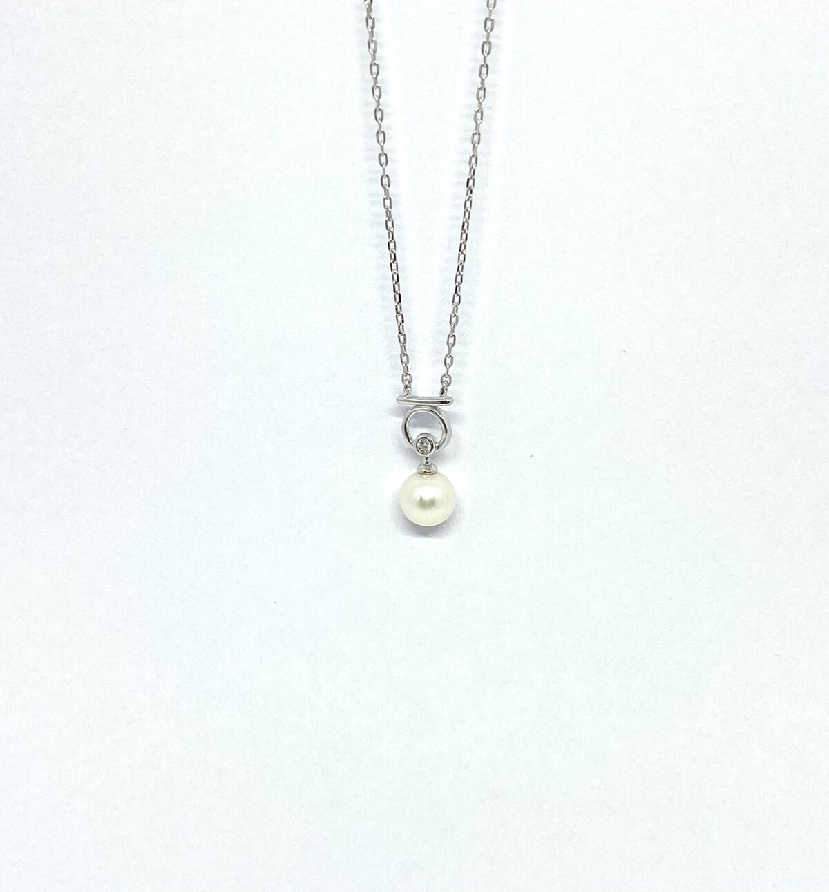 Circulo y Perla SoleJoyas Collar de Plata 9.25 Circulo y Perla con Cristal y Rodio - Imagen 1
