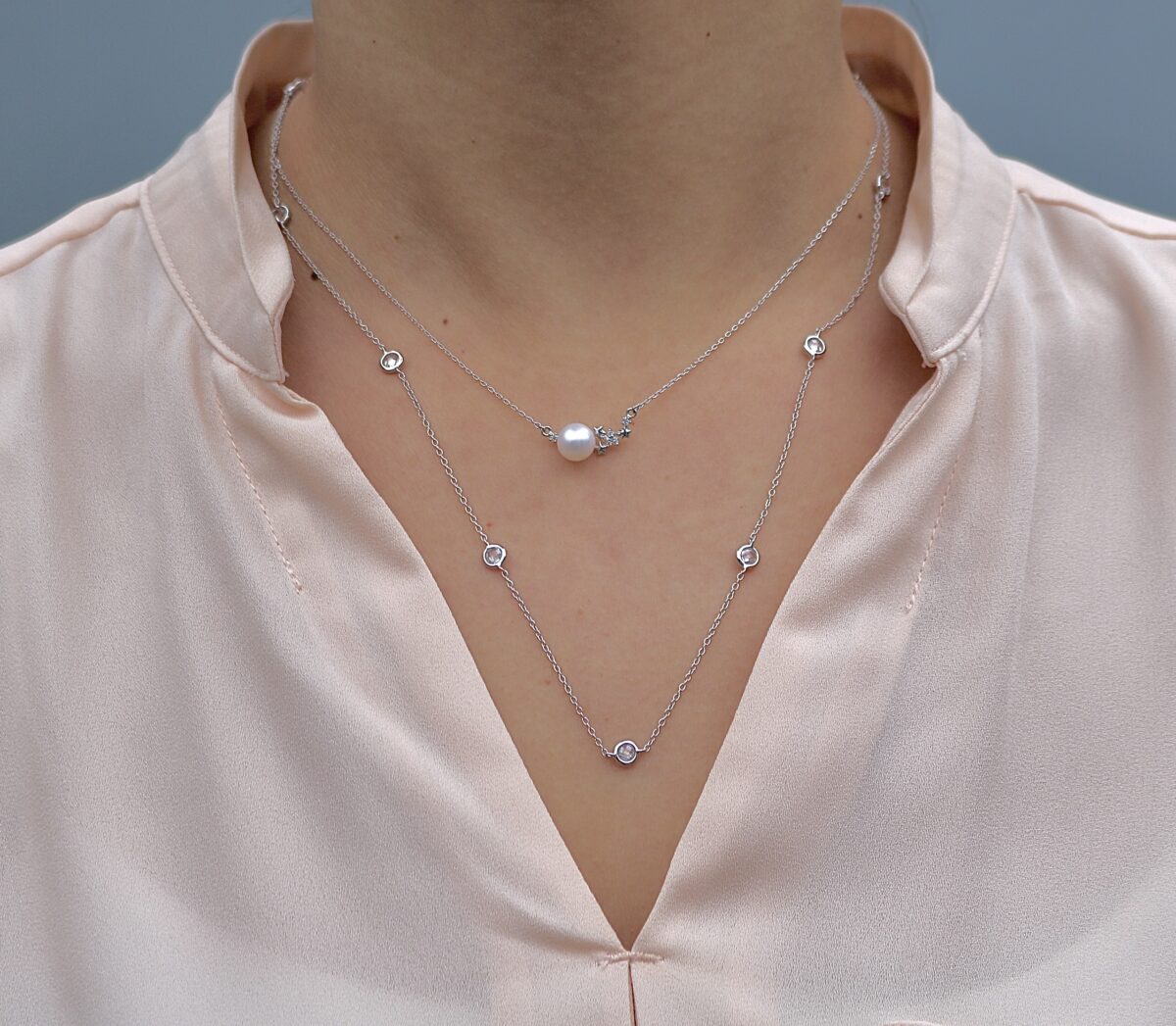 Collar Perla y estrellas modelo SoleJoyas Collar de Plata 9.25 Satelital con Cristales - Imagen 2