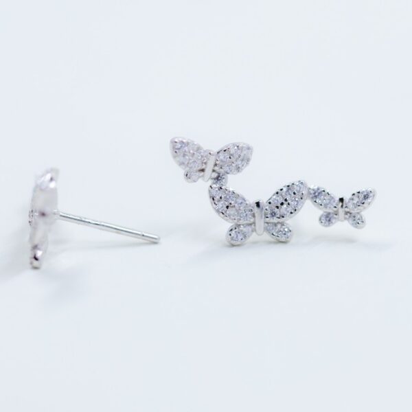 solejoyas arete de plata 9.25 con circonio suizo y rodio en forma de 3 mariposas