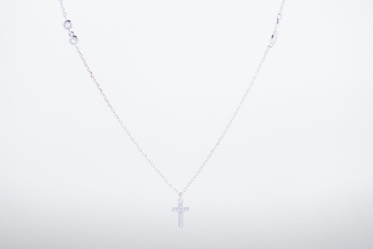 solejoyas collar de plata 9.25 con dije de cruz con circones suizos y rodio - Imagen 1