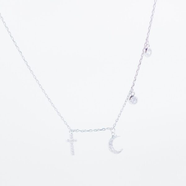 solejoyas collar de plata 9.25 con circones suizos y rodio con dijes en cruz y en luna