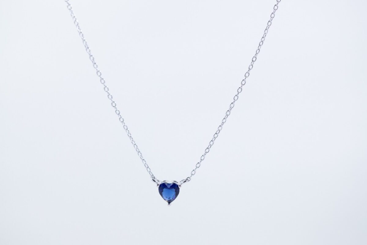 solejoyas collar de plata 9.25 con circones suizos y rodio con corazon azul - Imagen 1