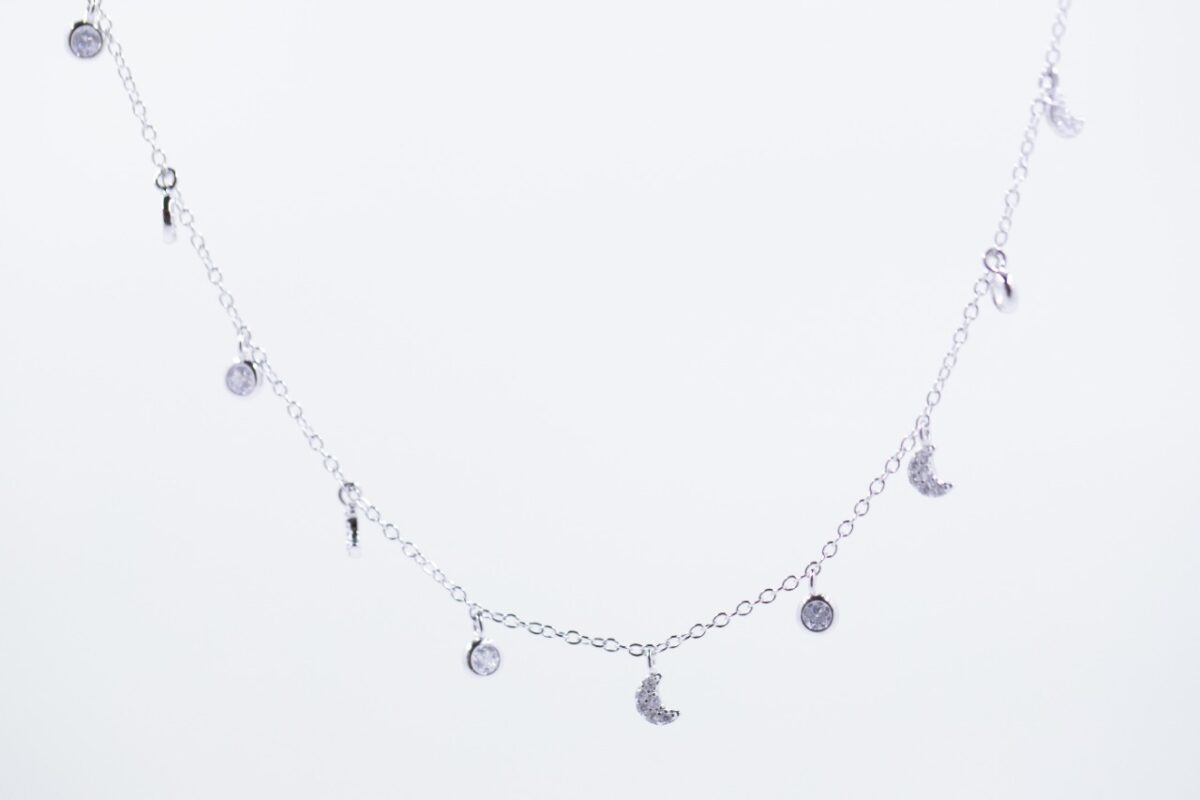 solejoyas collar de plata 9.25 con circones suizos y rodio con dijes de luna - Imagen 1