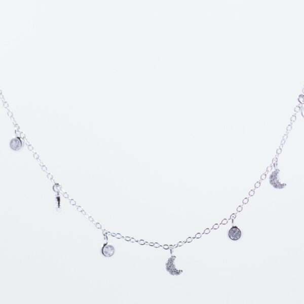 solejoyas collar de plata 9.25 con circones suizos y rodio con dijes de luna