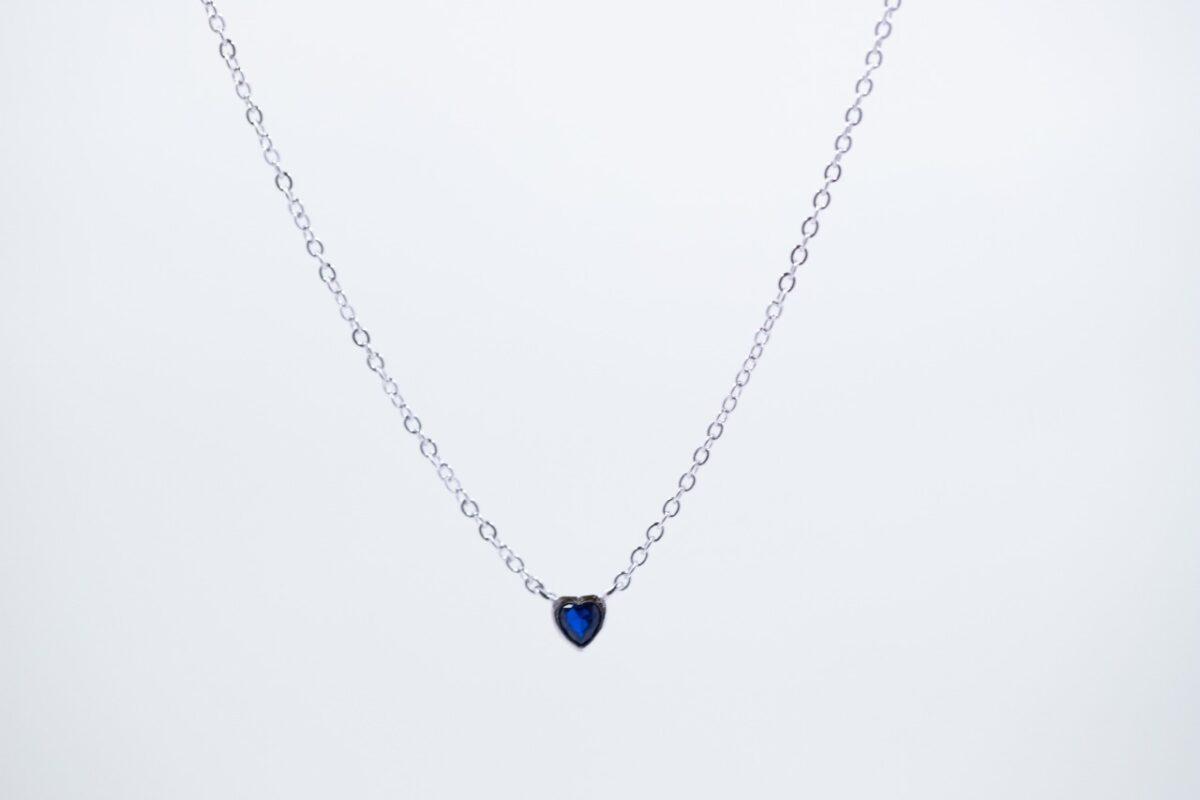 solejoyas collar de plata 9.25 con circoness suizos y rodio con dije en corazon azul - Imagen 1