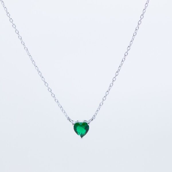 solejoyas collar de plata 9.25 con circones suizos y rodio con corazon verde