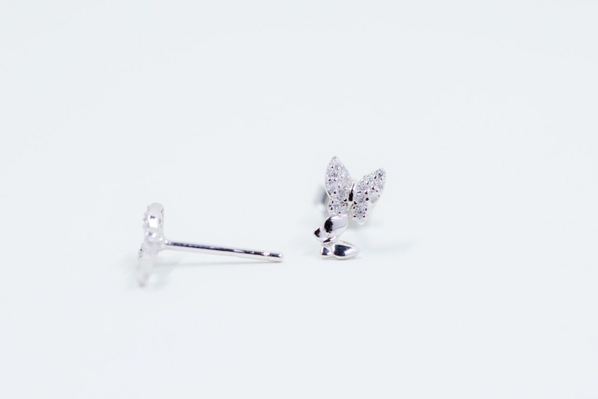 solejoyas arete de plata 9.25 con circones suizos y rodio en forma de mariposas - Imagen 1